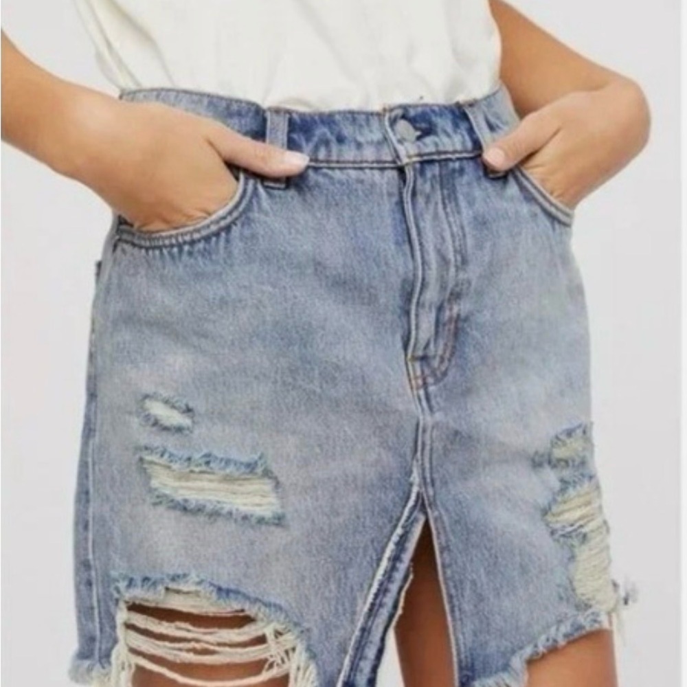 Free People Blue Distressed Mini Skirt